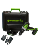 Дрель-шуруповерт ударная Greenworks GD24DD60K2, 24V аккумуляторная, АКБ 2Ач и ЗУ, кейс