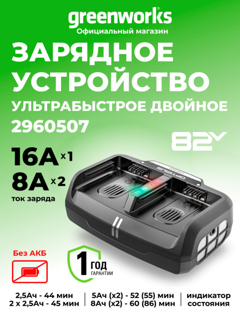 Ультрабыстрое двухпортовое зарядное устройство Greenworks CHD1300 82V