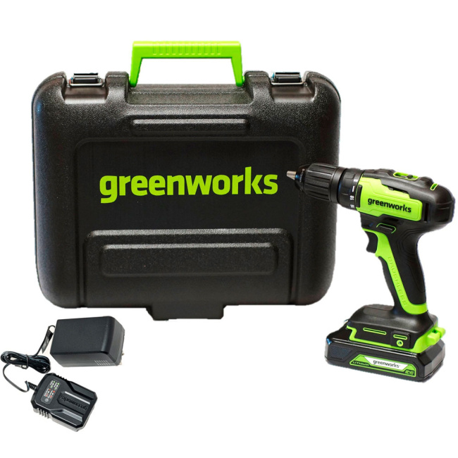 Дрель-шуруповерт Greenworks GD24DD35K2 24V аккумуляторная, АКБ 2Ач и ЗУ, кейс