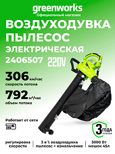 Воздуходувка-пылесос Greenworks BL3000 электрический